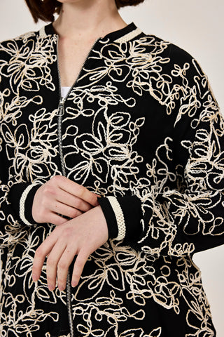 Nakışlı şifon Fermuar Detaylı Ceket Siyah