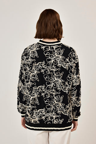 Nakışlı şifon Fermuar Detaylı Ceket Siyah