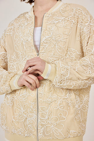 Nakışlı şifon Fermuar Detaylı Ceket Bej
