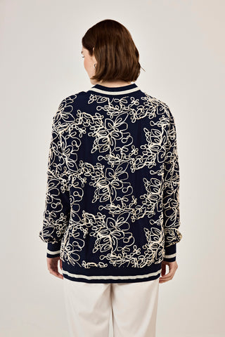 Nakışlı şifon Fermuar Detaylı Ceket Lacivert