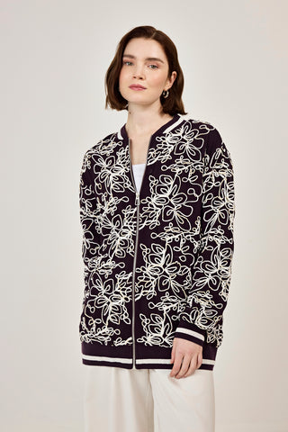 Nakışlı şifon Fermuar Detaylı Ceket Mürdüm