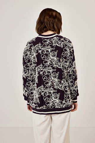 Nakışlı şifon Fermuar Detaylı Ceket Mürdüm