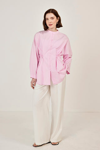 Birit Detaylı Poplin Gömlek Pembe