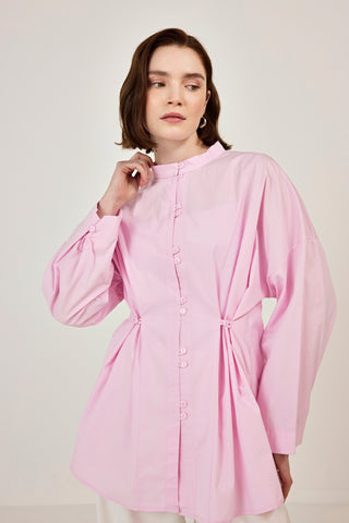 Birit Detaylı Poplin Gömlek Pembe