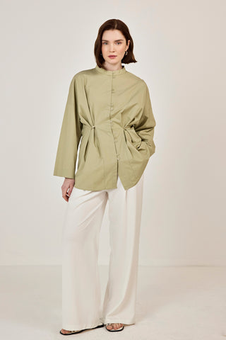 Birit Detaylı Poplin Gömlek Çağla Yeşili