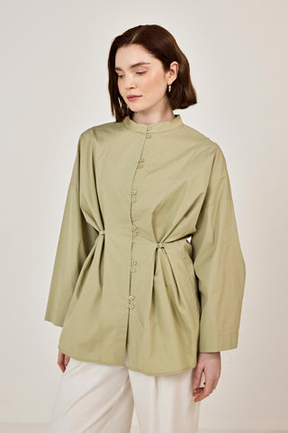 Birit Detaylı Poplin Gömlek Çağla Yeşili