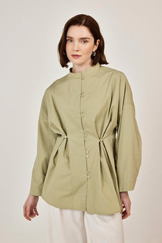 Birit Detaylı Poplin Gömlek Çağla Yeşili
