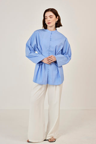 Birit Detaylı Poplin Gömlek Mavi
