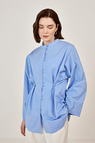 Birit Detaylı Poplin Gömlek Mavi