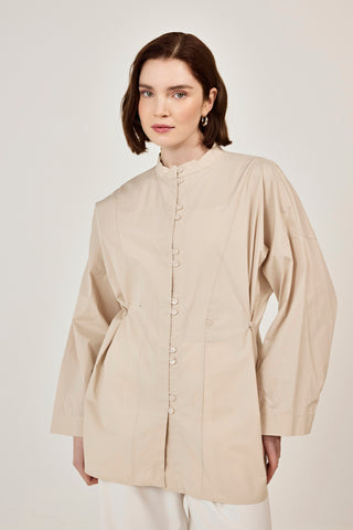 Birit Detaylı Poplin Gömlek Bej