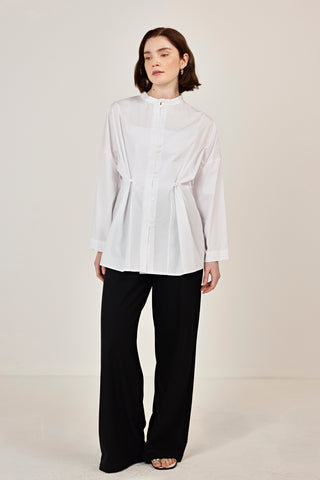 Birit Detaylı Poplin Gömlek Ekru