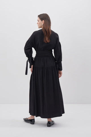 Yaka Detaylı Modal Elbise - Siyah