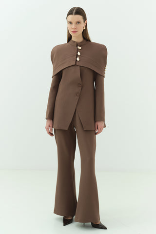 Bolerolu Ceket Pantolon Takım Kahverengi