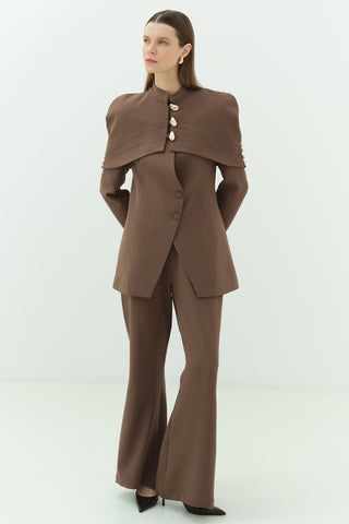 Bolerolu Ceket Pantolon Takım Kahverengi