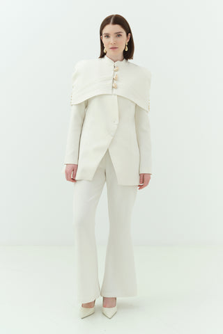 Bolerolu Ceket Pantolon Takım Ekru