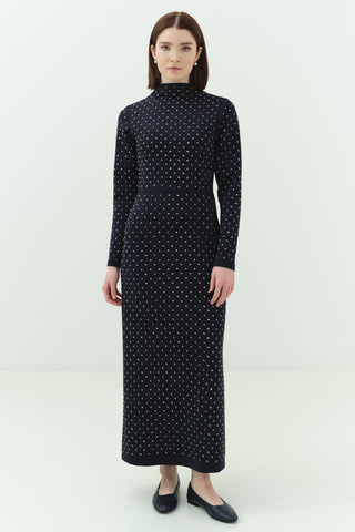 Taşlı Scuba Kalem Elbise Lacivert