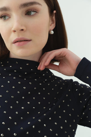 Taşlı Scuba Kalem Elbise Lacivert