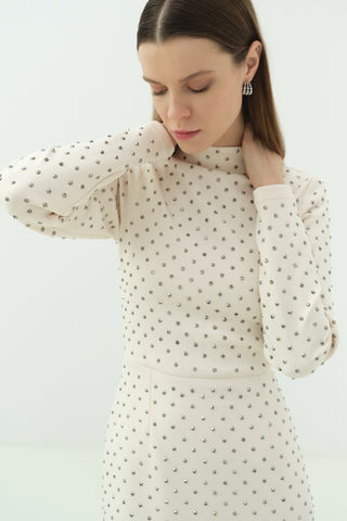 Taşlı Scuba Kalem Elbise Vanilya