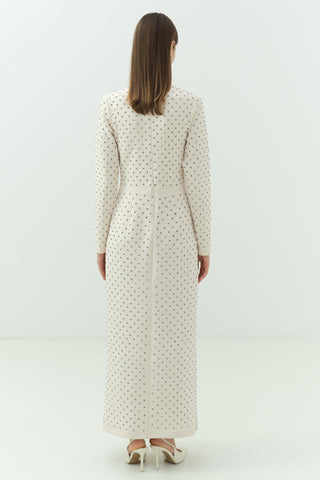 Taşlı Scuba Kalem Elbise Vanilya