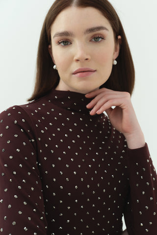 Taşlı Scuba Kalem Elbise Bordo