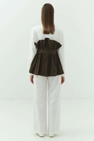 Büzgü Korsaj Detaylı Ceket Pantolon Takım Haki