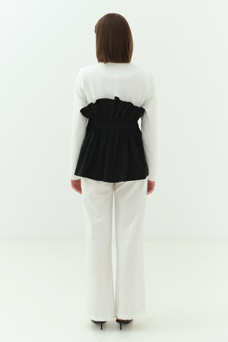 Büzgü Korsaj Detaylı Ceket Pantolon Takım Siyah