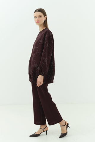 Taşlı Krep Ceket Pantonlu Takım Burgonya