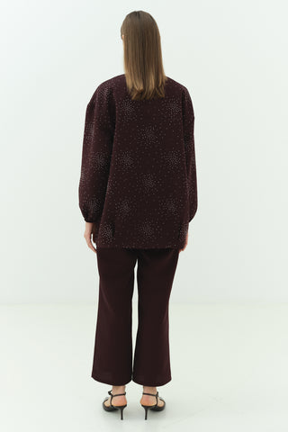 Taşlı Krep Ceket Pantonlu Takım Burgonya