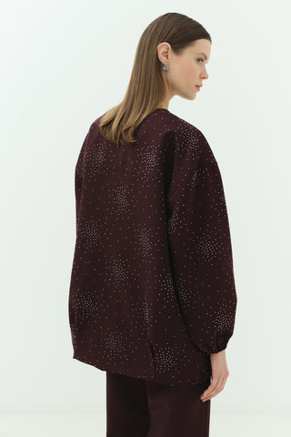 Taşlı Krep Ceket Pantonlu Takım Burgonya