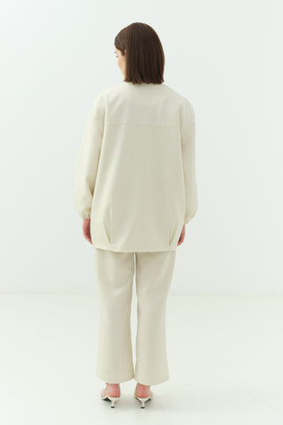 Taşlı Krep Ceket Pantonlu Takım Krem