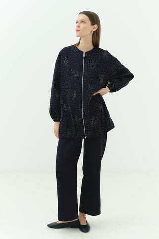 Taşlı Krep Ceket Pantonlu Takım Lacivert