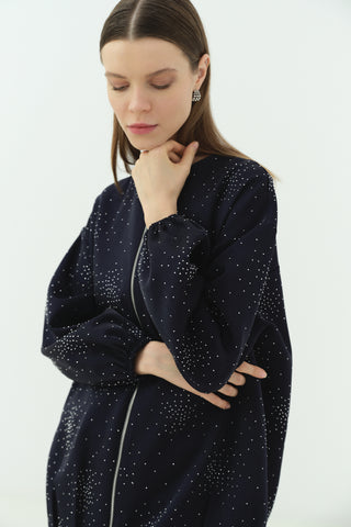 Taşlı Krep Ceket Pantonlu Takım Lacivert