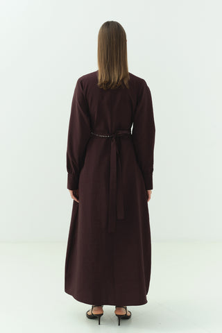 Taş Detaylı Pensli Elbise Mürdüm