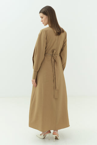 Taş Detaylı Pensli Elbise Yağ Yeşili