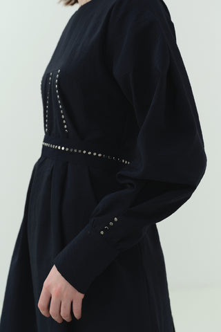 Taş Detaylı Pensli Elbise Lacivert