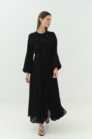 Çiçekli Modal Elbise Siyah