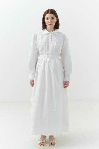 Yandan Bağlamalı Cupra Gömlek Yaka Elbise Ekru