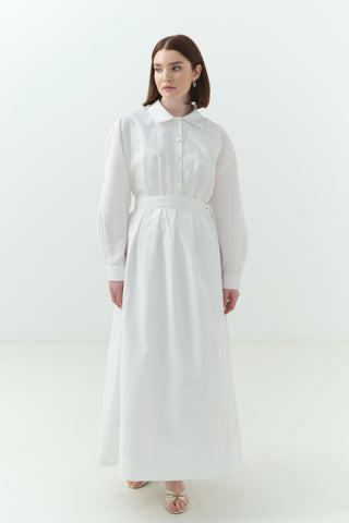 Yandan Bağlamalı Cupra Gömlek Yaka Elbise Ekru