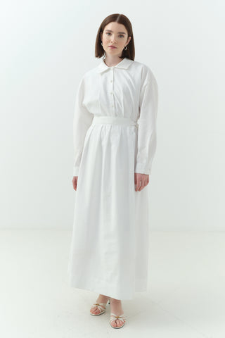 Yandan Bağlamalı Cupra Gömlek Yaka Elbise Ekru