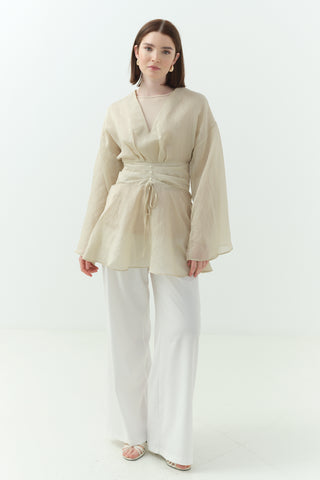 Çizgili Tensel İçlikli Bluz Gömlek Yeşil