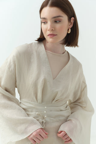 Çizgili Tensel İçlikli Bluz Gömlek Mavi