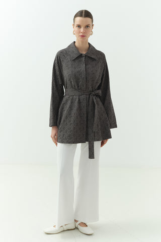 Jakarlı Rahat Kesim Gömlek Siyah