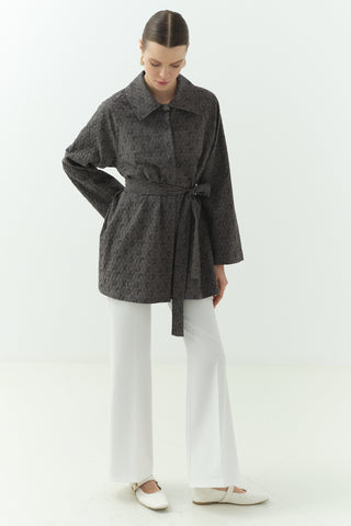 Jakarlı Rahat Kesim Gömlek Siyah