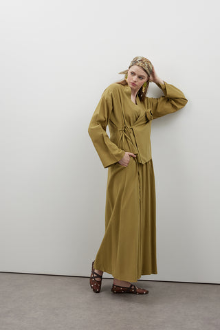 Gül Detaylı Keten Etekli Takım - Yeşil - Fushya Online