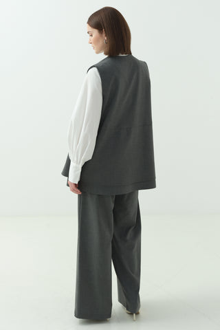 Çanta Detaylı Pantolonlu Takım Koyu Gri