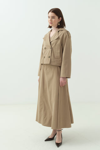 Kruvaze Yaka Kısa Trenç İkili Takım Camel