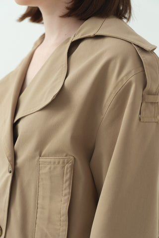 Kruvaze Yaka Kısa Trenç İkili Takım Camel