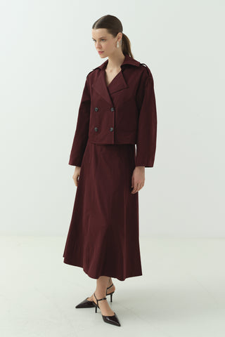 Kruvaze Yaka Kısa Trenç İkili Takım Bordo