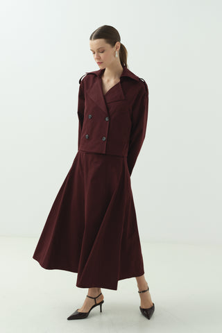 Kruvaze Yaka Kısa Trenç İkili Takım Bordo