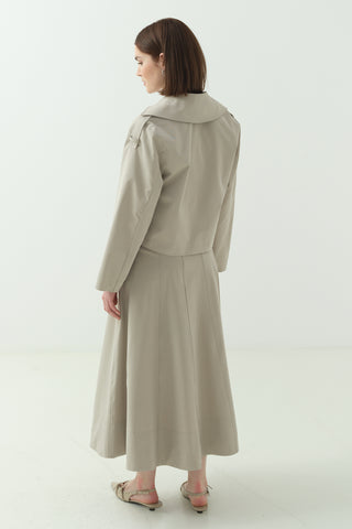 Kruvaze Yaka Kısa Trenç İkili Takım Taş Rengi